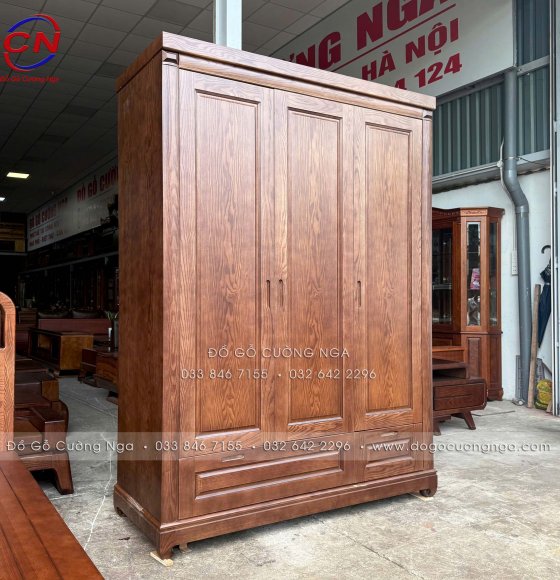 Tủ Áo Gỗ Sồi Nga 3 Cánh Màu Óc Chó Mẫu Trơn Đơn Giản