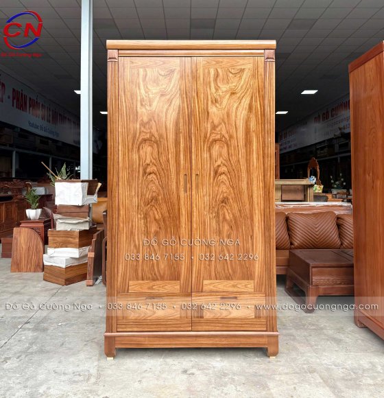 Tủ Quần Áo Gỗ Hương Xám 2 Cánh 1m16 Nhỏ Gọn