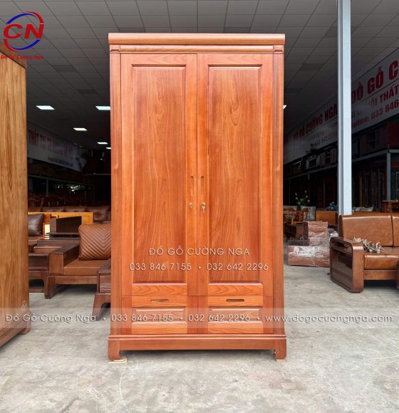 Tủ Quần Áo Gỗ Xoan Đào 2 Cánh 1m16 Đơn Giản
