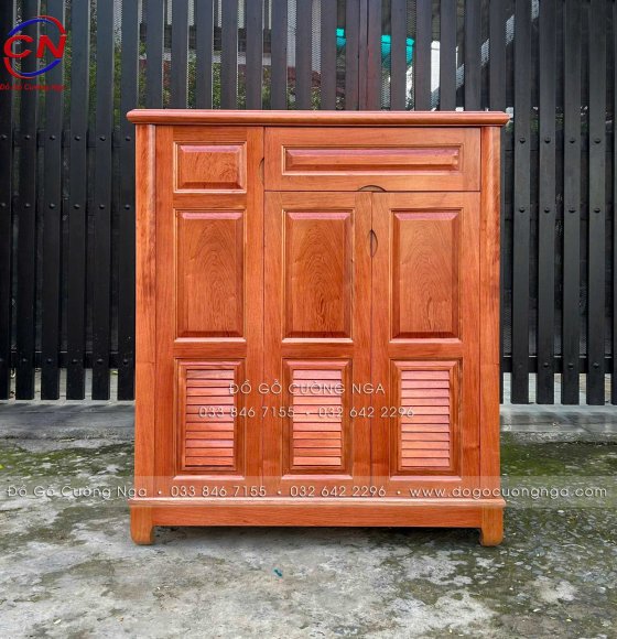 Tủ Giày Dép Gỗ Hương Đá 3 Cánh Lá Sách Cao 1m2