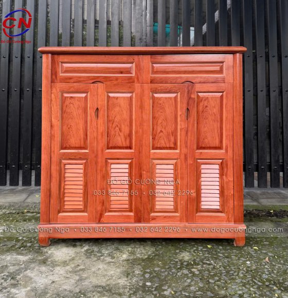 Tủ Giày Gỗ Hương Đá 4 Cánh - Nhiều Ngăn, Thiết Kế Gọn
