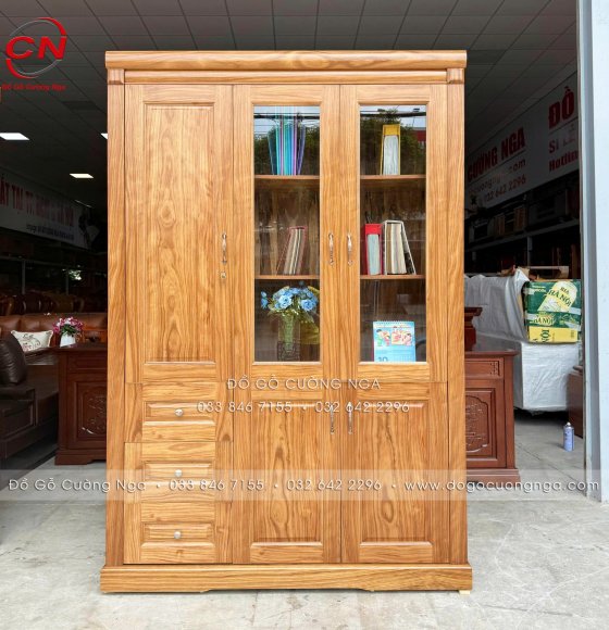 Tủ Hồ Sơ Gỗ Hương Xám 3 Cánh 1m4 Hiện Đại