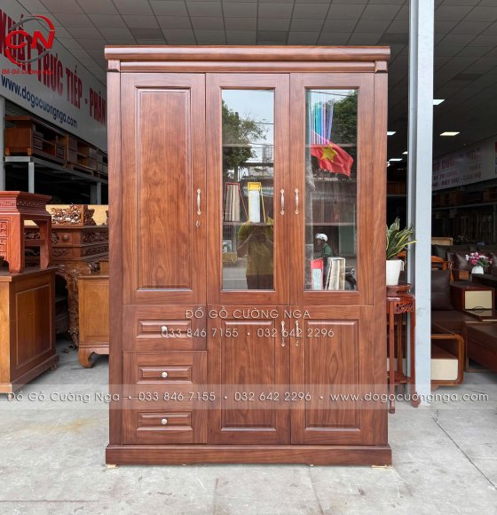 Tủ Hồ Sơ Gỗ Hương Xám 3 Cánh 1m4 Màu Óc Chó