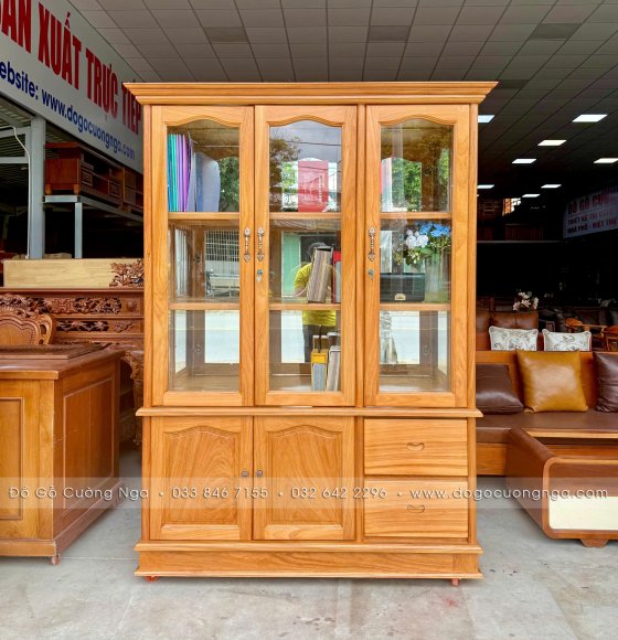 Tủ Hồ Sơ Gỗ Gõ Đỏ 3 Cánh Mở 1m4 Sang Trọng