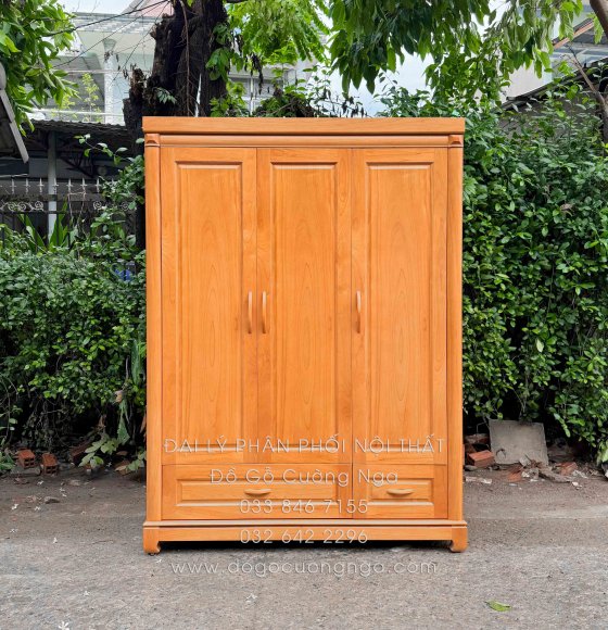 Tủ Quần Áo Gỗ Gõ Đỏ 3 Cánh 1m6 Đơn Giản Sang Trọng