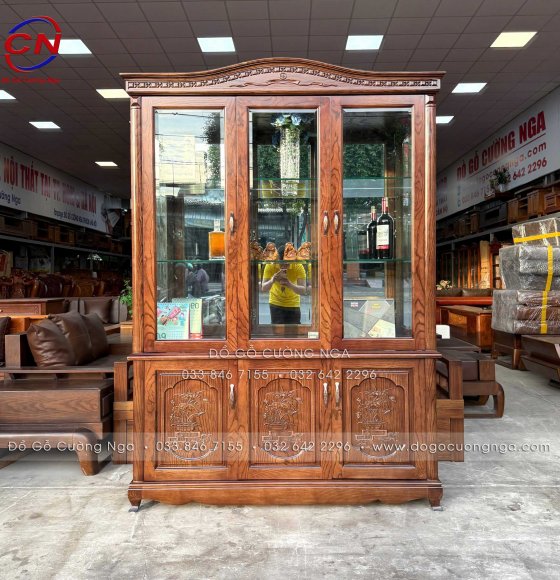 Tủ Rượu Vuông 1m45 Gỗ Sồi Nga Màu Óc Chó Sang Trọng