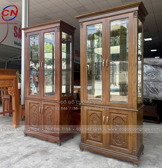 Tủ rượu gỗ sồi lau màu óc chó - vuông 80cm 