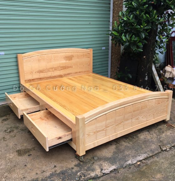 Giường Ô Kéo Gỗ Sồi Nga Mẫu Vòm - Phản 