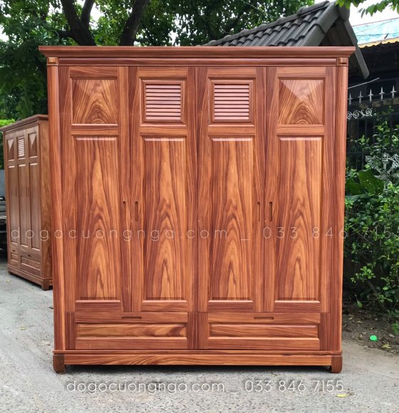 Tủ Áo Gỗ Cẩm 4 Cánh - 2m   Mẫu Chớp