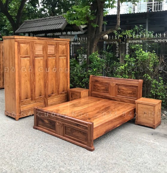 Bộ Combo Giường Tủ Quần Áo Gỗ Hương Xám - Combo 2 