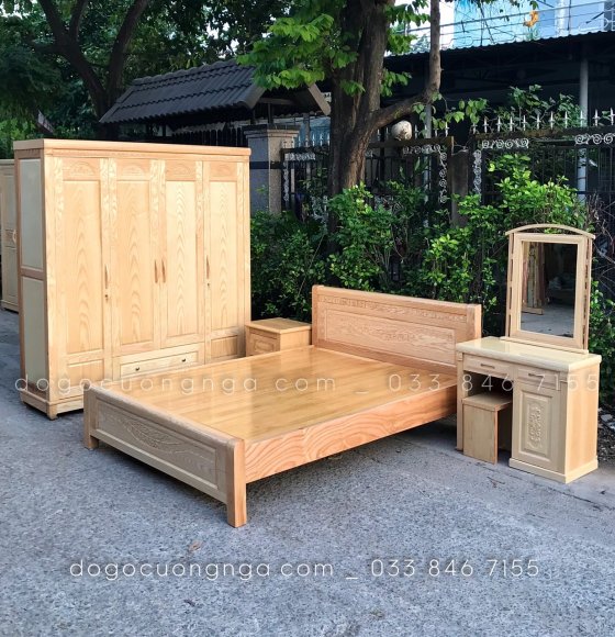 Bộ Phòng Ngủ Gỗ Sồi Nga - Chân Cao 