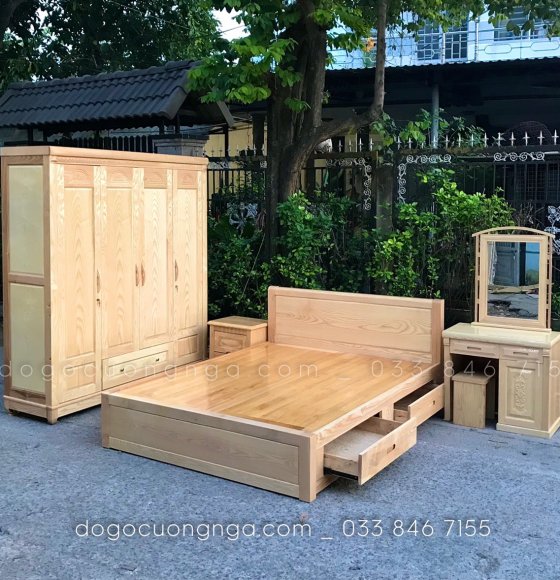 Bộ combo phòng ngủ gỗ Sồi Nga ( giường ô kéo ) 