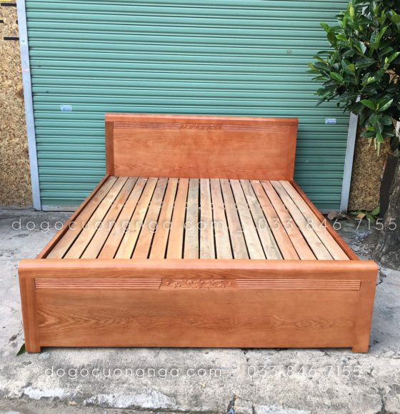 Giường Ô Kéo Gỗ Sồi Nga 1m6x2m mẫu chỉ hoa 