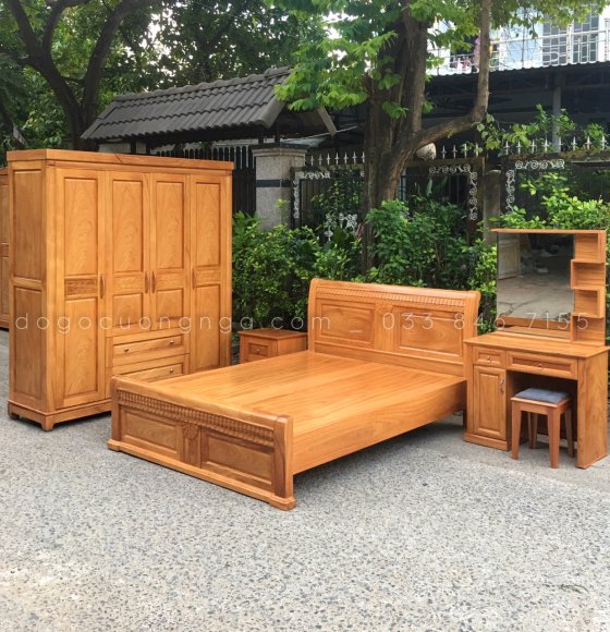 Bộ Combo Phòng Ngủ Gỗ Gõ Đỏ Mẫu Quạt -Combo 9  