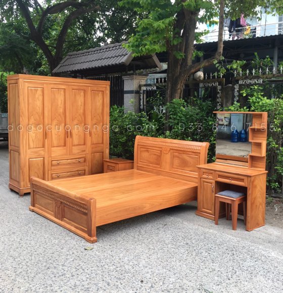 Bộ Phòng Ngủ Gỗ Gõ Đỏ Mẫu Quạt - Combo 8  