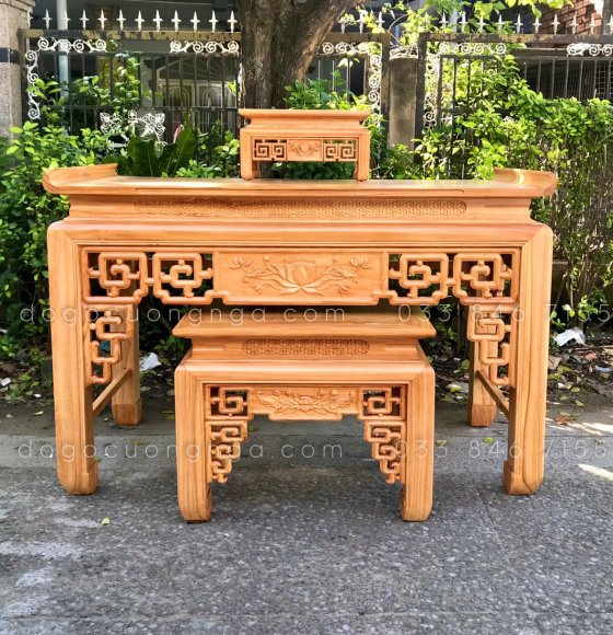 Bàn Thờ Án Gian Gỗ Gõ Đỏ 1m97 - Mẫu Trạm Sen 