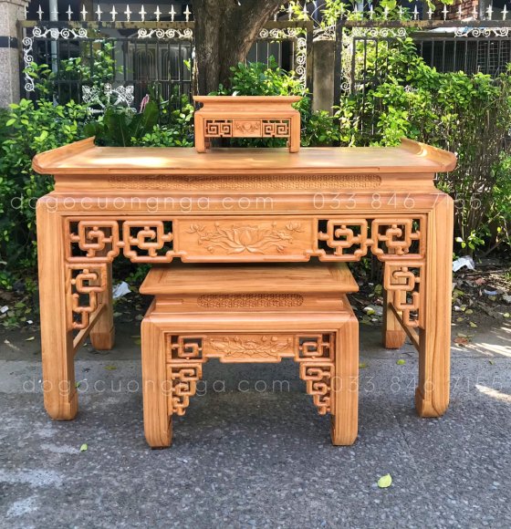 Bàn Thờ Án Gian Gỗ Gõ Đỏ 1m75 - Mẫu Trạm Sen 