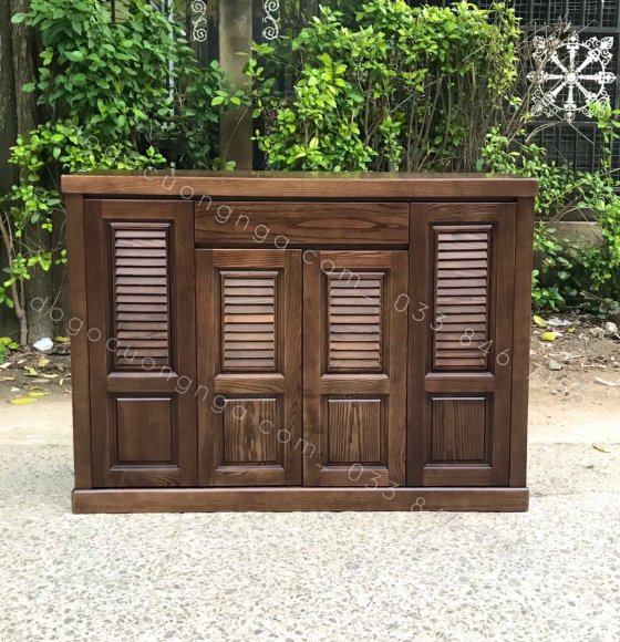 Tủ Giày Dép Gỗ Sồi Lau Màu Óc Chó 4 Cánh Cao Cấp