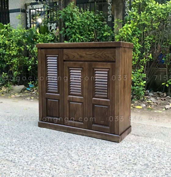 Tủ Giày Dép Gỗ Sồi Lau Màu Óc Chó 1m 