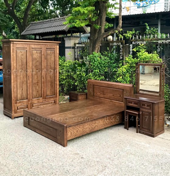 Combo phòng ngủ gỗ sồi nga lau màu óc chó CB 0.45