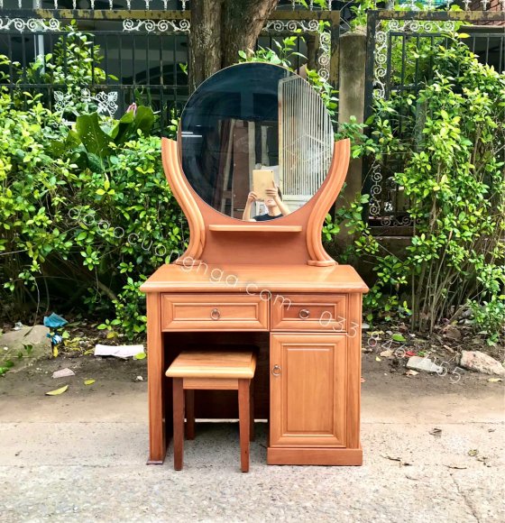 Bàn Trang Điểm Gỗ Đinh Hương 80 - Gương Tròn