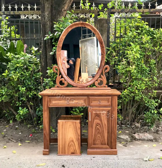 Bàn Trang Điểm Gỗ Hương Xám 90cm - Mẫu Thiên Nga 