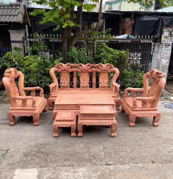 Bộ Bàn Ghế Salon Gỗ Hương Đá Tay 14 - 6 Món Hàng Thửa 