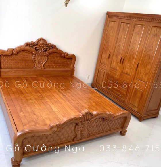 Giường ngủ gỗ Gõ Đỏ giao khách tại - Phạn Văn Chiêu Gò Vấp ( TP HCM ) 