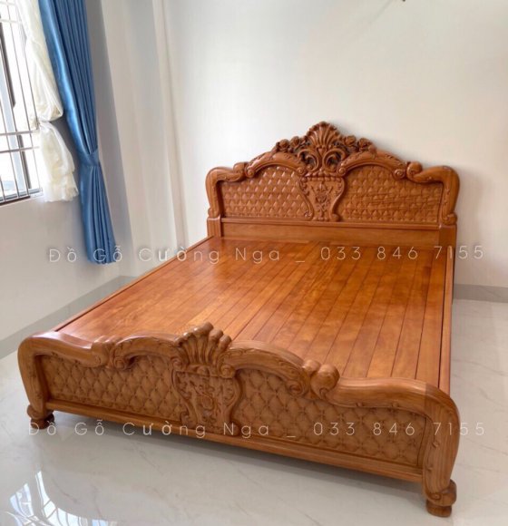 Giường Gỗ Gõ Đỏ Mẫu Hoa Hồng 1m6x2m vạt phản