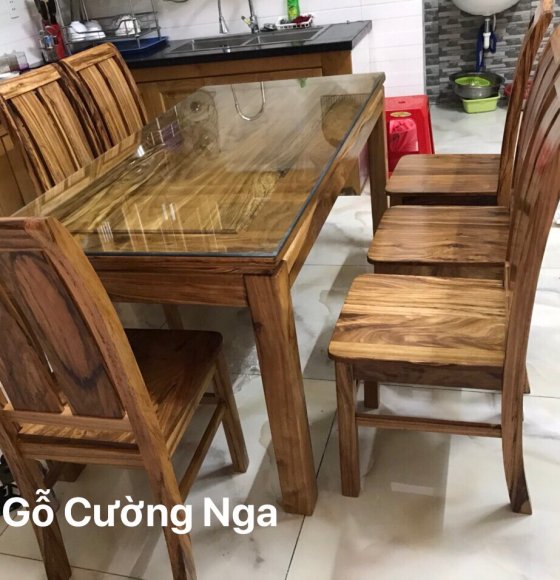 Bộ Bàn Ăn Gỗ Hương Xám 6 Ghế - Tựa Cong ( giao khách Gò Vấp )