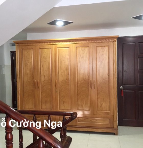 Tủ Áo Gỗ Gõ Đỏ Mẫu Trơn 5 Cánh - 2m4 ( giao khách Bình Thạnh )