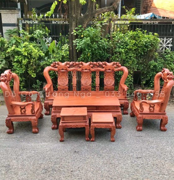 Bộ Salon Gỗ Hương Đá Tay 12 - 6 Món Mặt Liên 2,5F 