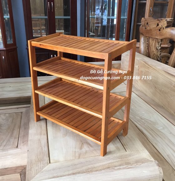 Kệ dép gỗ cao su 4 tầng - màu 