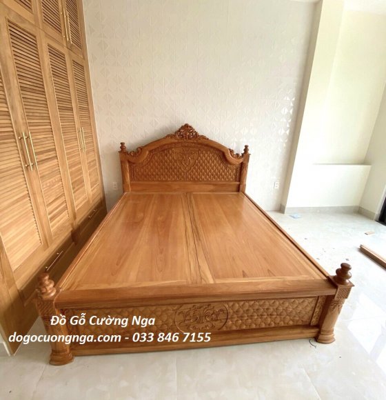Giường Gỗ Gõ Đỏ Cao Cấp Mẫu Gấm  Phản Liền 