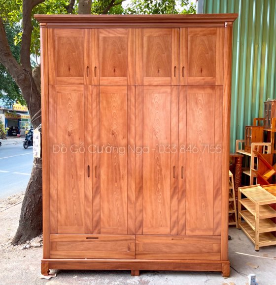 Tủ Áo Gỗ Xoan Đào 4 Cánh 2 Tầng