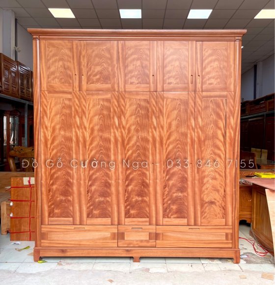 Tủ Áo Gỗ Xoan Đào 5 Cánh 2 Tầng