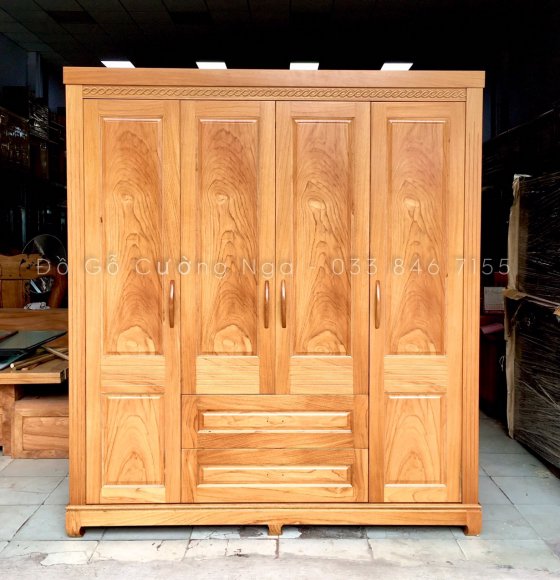 Tủ Áo Gỗ Gõ Đỏ Mẫu Trơn 4 Cánh - 2m 