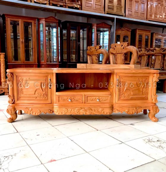 Kệ Tivi Gỗ Gõ Đỏ  Mẫu Nu Y 2m