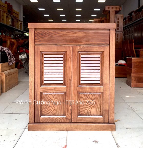 Tủ Giày Dép Gỗ Sồi Lau Màu Óc Chó 2 Cánh