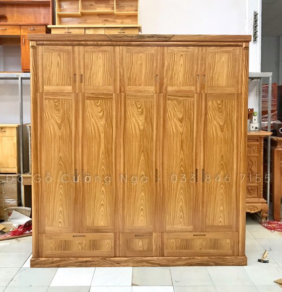 Tủ quần áo gỗ hương xám 5 cánh 2 tầng cao cấp TA 11.0