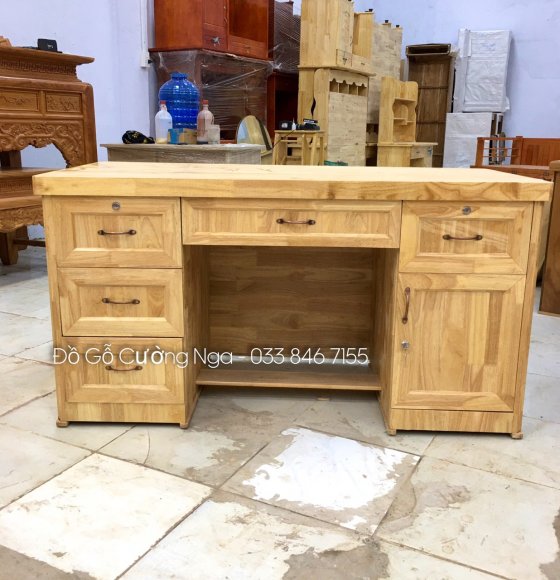 Bàn làm việc gỗ cao su 1m4 