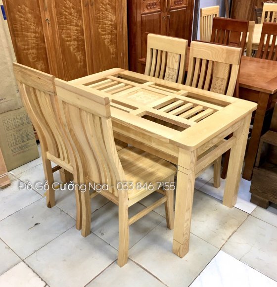 Bàn ăn 4 ghế gỗ sồi nga - mẫu 2 tầng 