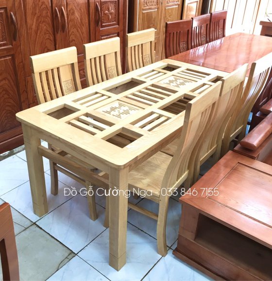 Bàn ăn 6 ghế gỗ sồi nga mẫu dàn che giao khách