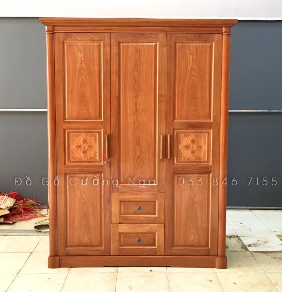 Tủ Áo Gỗ Xoan Đào 3 Cánh Mẫu Chớp - 1m6