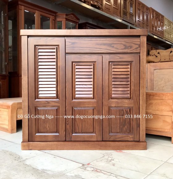 Tủ Giày Gỗ Sồi Nga Lau Màu Óc Chó  3 Cánh Cao Cấp 