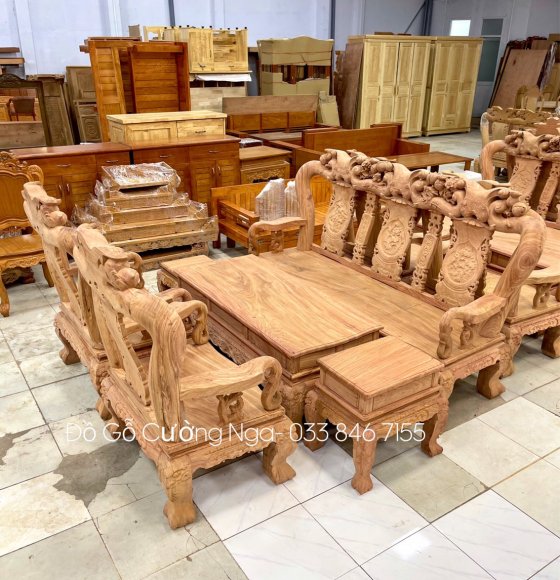 Bộ Bàn Ghế Salon Gỗ Hương Đá Tay 12 Trạm Đào( Hàng Lựa Bông Vân ) 