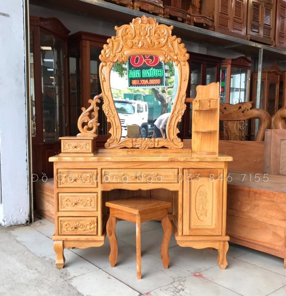 Bàn Trang Điểm Gỗ Gõ Đỏ 1m1 Mẫu Hoa Hồng 