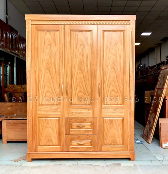 Tủ Aó Gỗ Gõ Đỏ Mãu Trơn 3 Cánh - 1m6