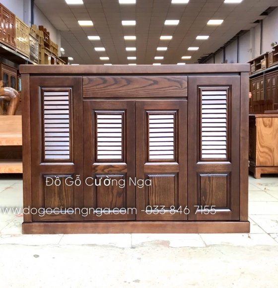 Tủ giày dép gỗ sồi nga 4 cánh lau màu óc chó đẹp 