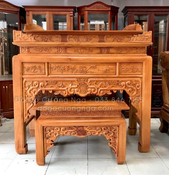 Bàn Thờ Án Gian Gỗ Gõ Đỏ Mẫu Như Ý 1m75 ( Bộ 3 Chi Tiết )